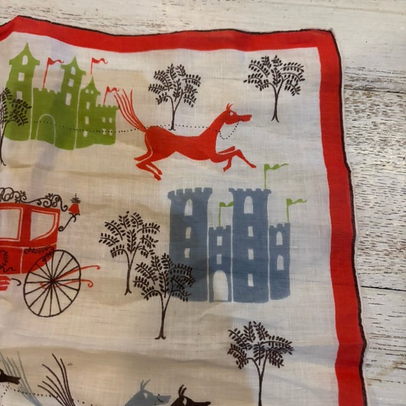 Kimball Pat Prichard Designer Hanky‎ Horses Carriages Castles Original Vintage - Picture 6 of 7